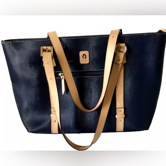 El Potro Tote Leather Blue Shoulder Bag Shopper Zipper Studs Double Handle - Picture 5 of 15